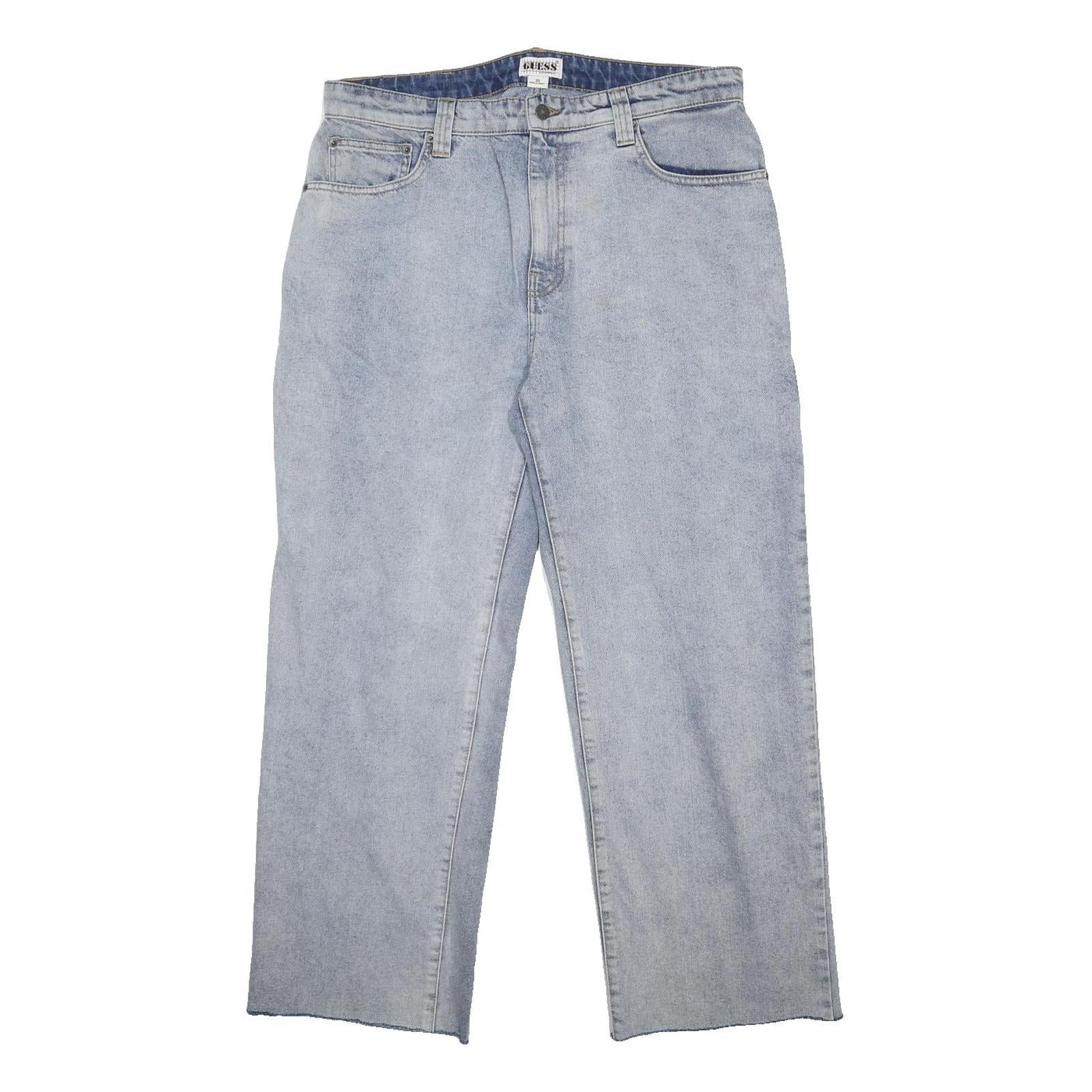 GUESS Mens Relaxed Light Blue Denim Jeans W36 L28 Straight Cotton Zip Casual