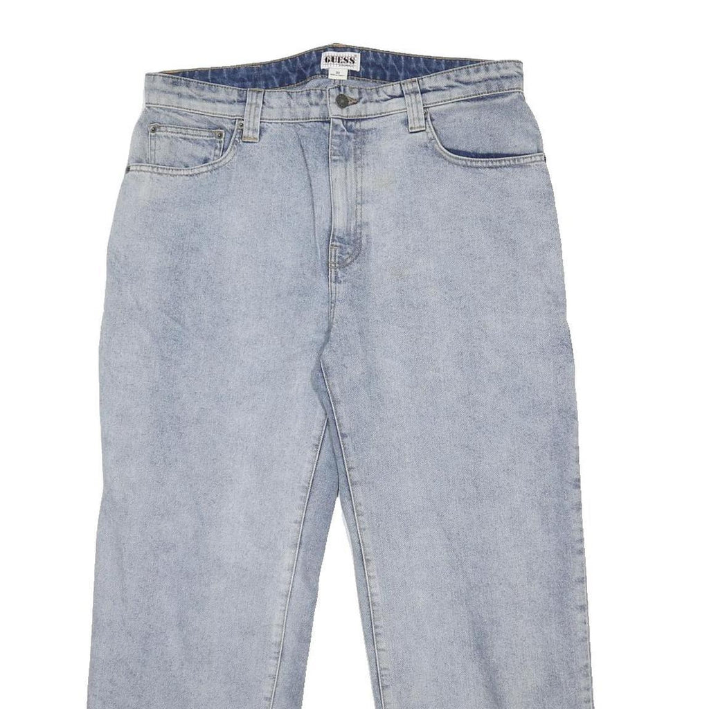 GUESS Mens Relaxed Light Blue Denim Jeans W36 L28 Straight Cotton Zip Casual