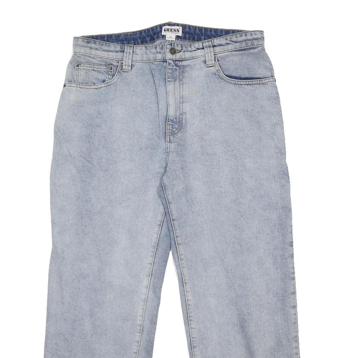 GUESS Mens Relaxed Light Blue Denim Jeans W36 L28 Straight Cotton Zip Casual