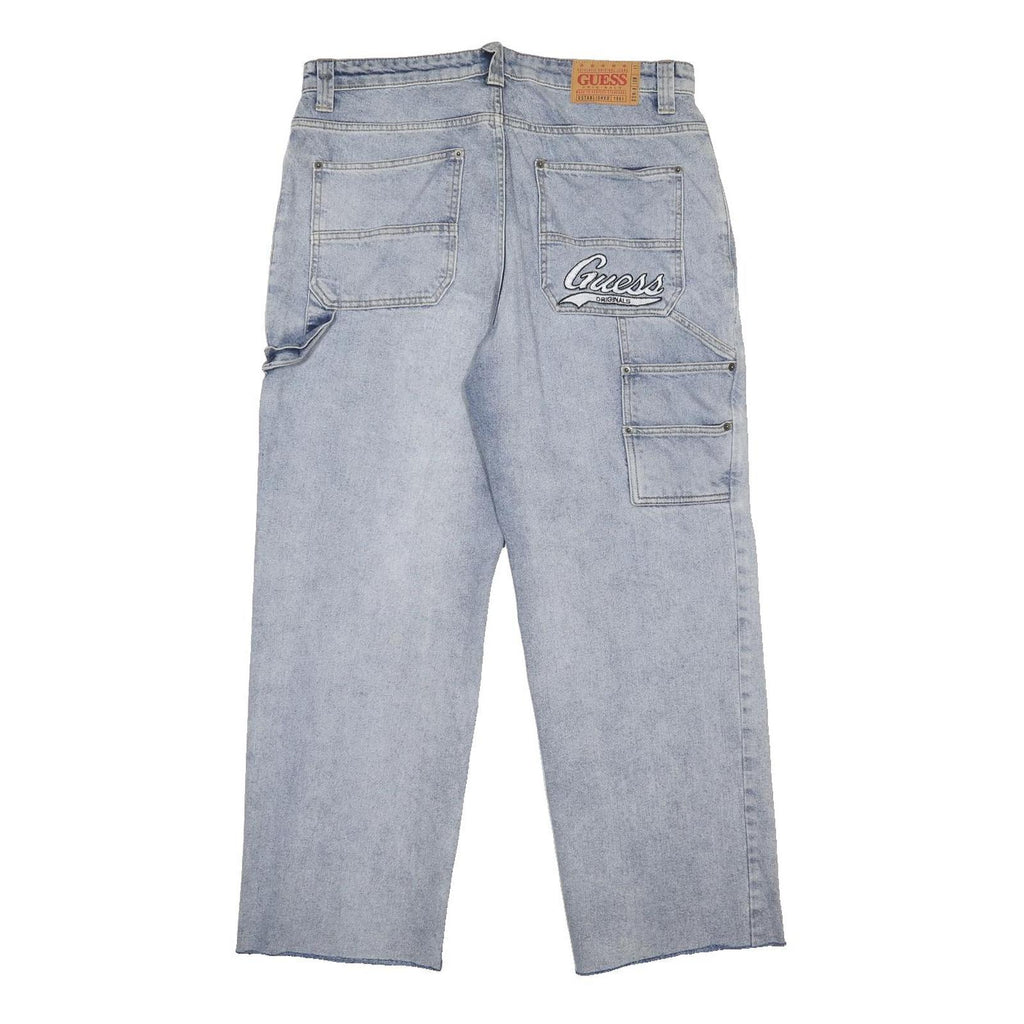 GUESS Mens Relaxed Light Blue Denim Jeans W36 L28 Straight Cotton Zip Casual