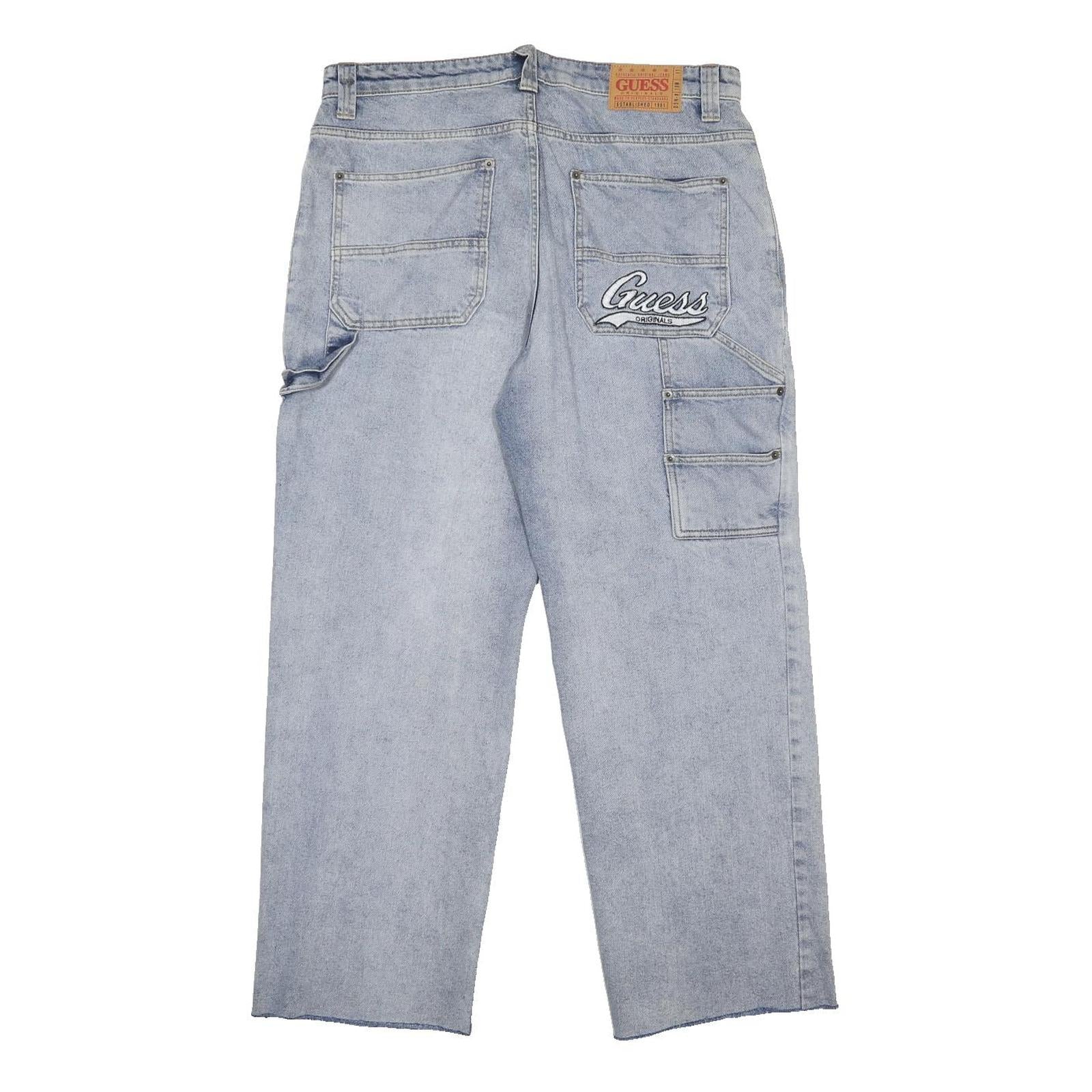 GUESS Mens Relaxed Light Blue Denim Jeans W36 L28 Straight Cotton Zip Casual