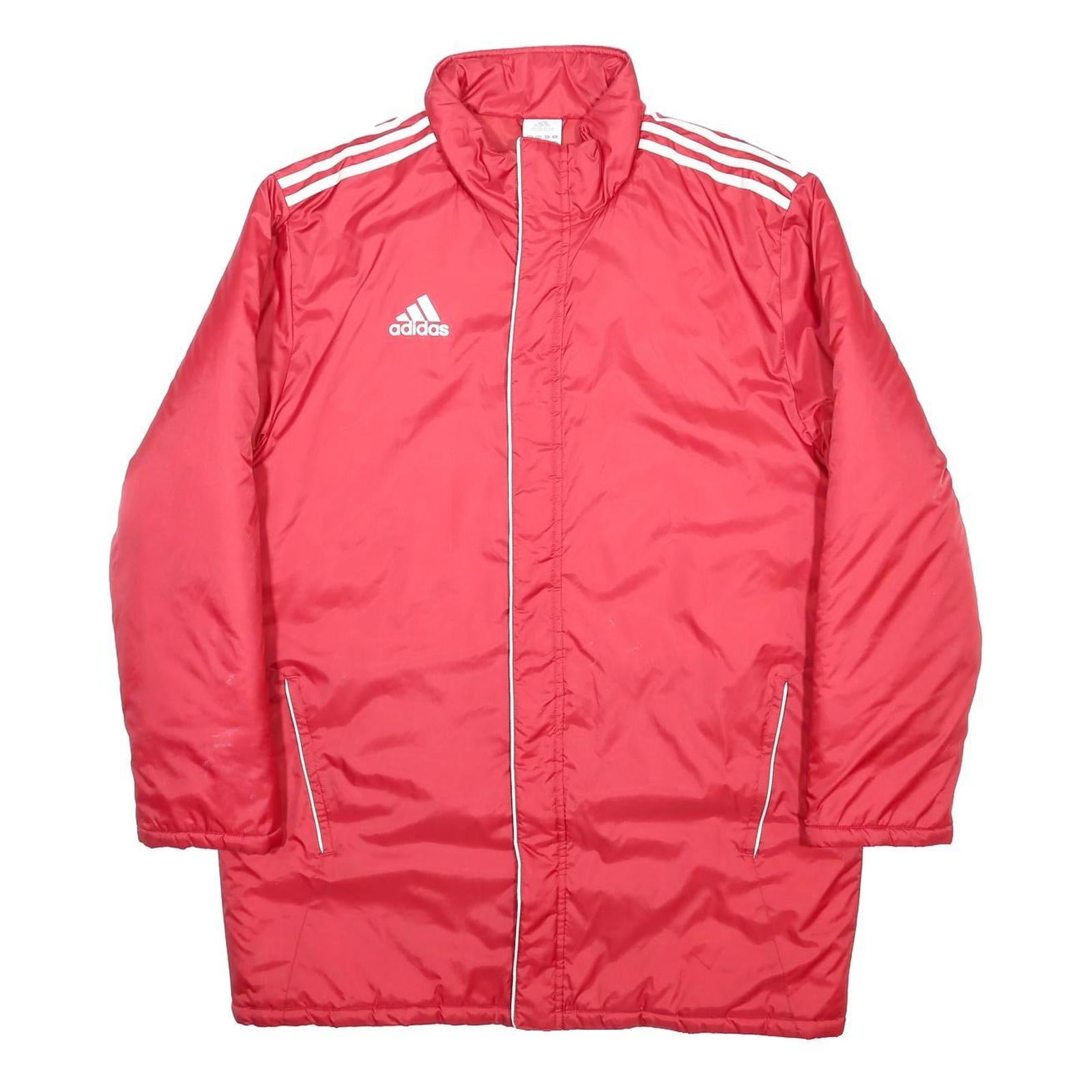 ADIDAS Mens Red Polyester Zip Jacket L Sportswear Plain 3 Stripes