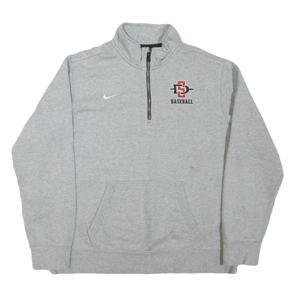 NIKE Mens Grey San Diego State Baseball 1/4 Zip Sweatshirt L Cotton Blend Casual