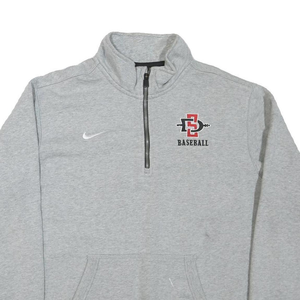 NIKE Mens Grey San Diego State Baseball 1/4 Zip Sweatshirt L Cotton Blend Casual