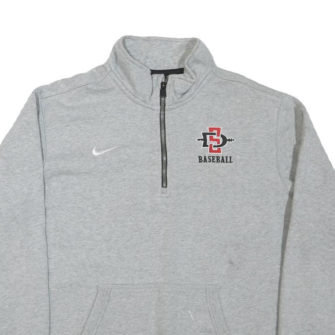 NIKE Mens Grey San Diego State Baseball 1/4 Zip Sweatshirt L Cotton Blend Casual