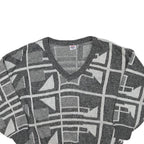FANTASIA MODE Womens Grey & Cream Patterned Jumper V-Neck Basic Knit XL Abstract