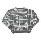 FANTASIA MODE Womens Grey & Cream Patterned Jumper V-Neck Basic Knit XL Abstract