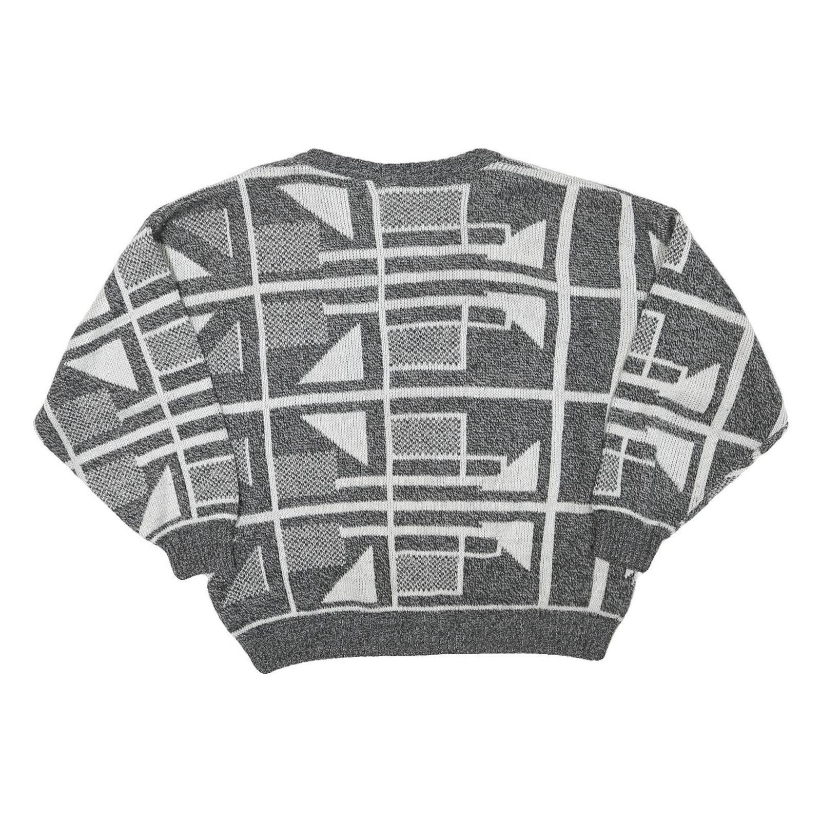 FANTASIA MODE Womens Grey & Cream Patterned Jumper V-Neck Basic Knit XL Abstract