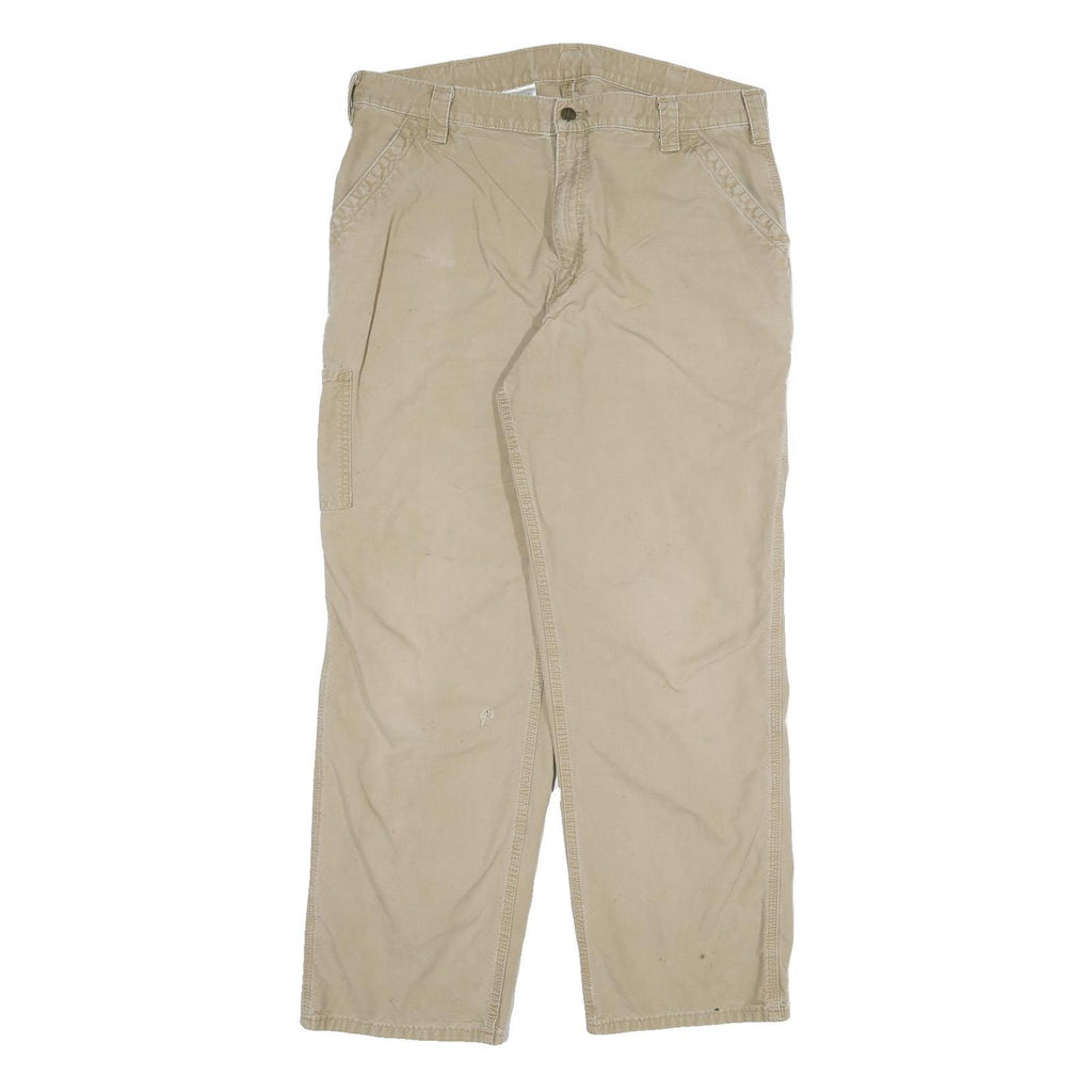 CARHARTT Mens Relaxed Beige Cotton Blend Workwear Trousers W38 L32 Utility Zip