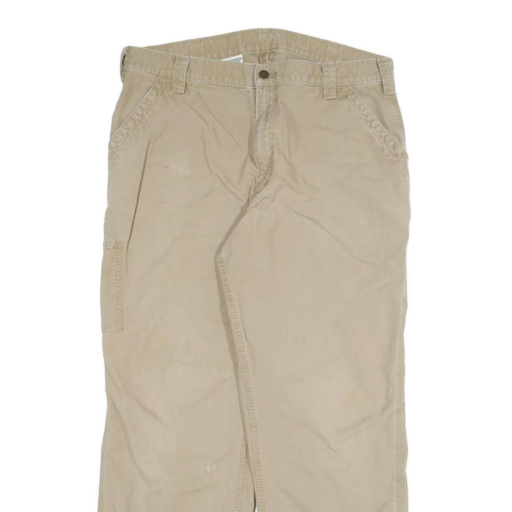 CARHARTT Mens Relaxed Beige Cotton Blend Workwear Trousers W38 L32 Utility Zip