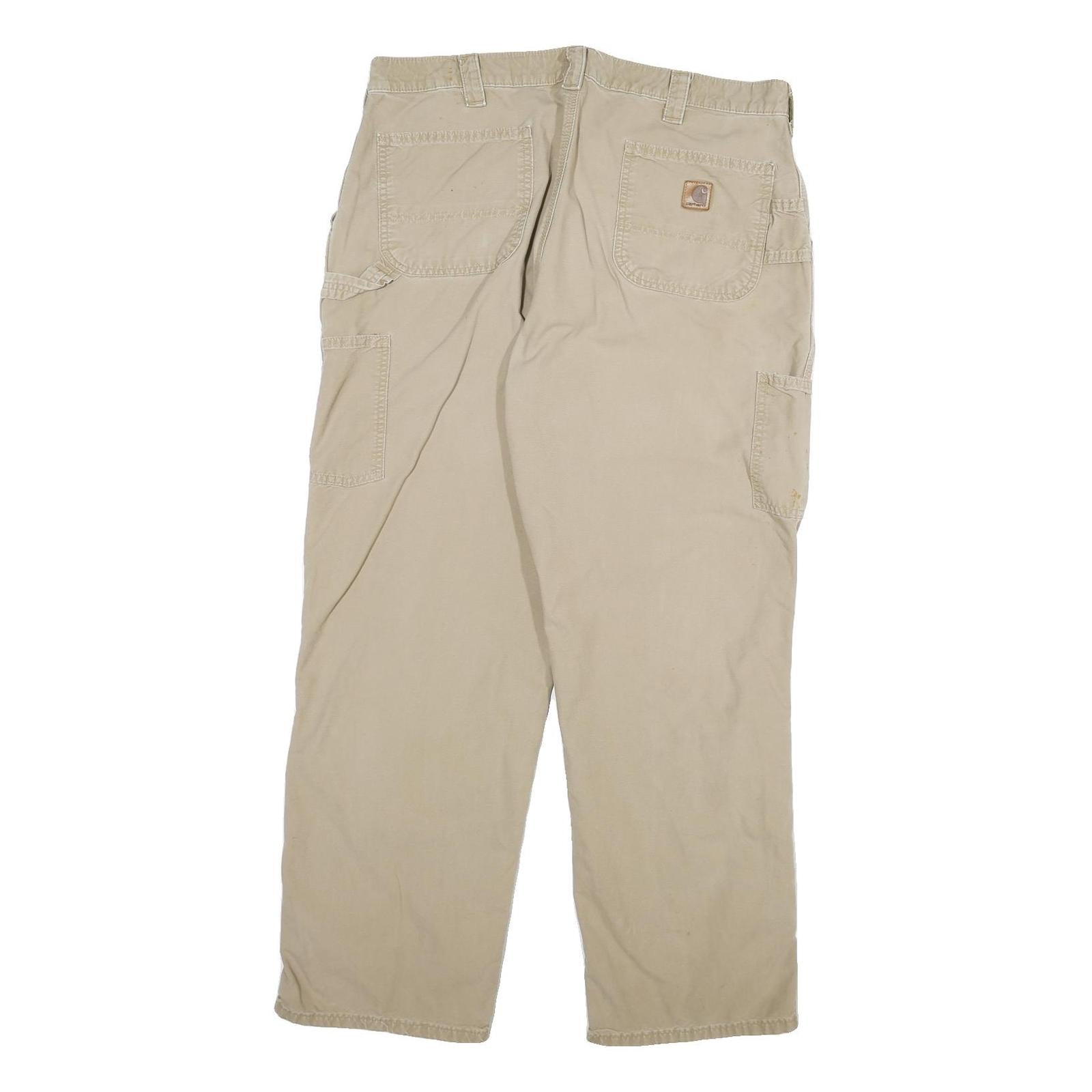 CARHARTT Mens Relaxed Beige Cotton Blend Workwear Trousers W38 L32 Utility Zip