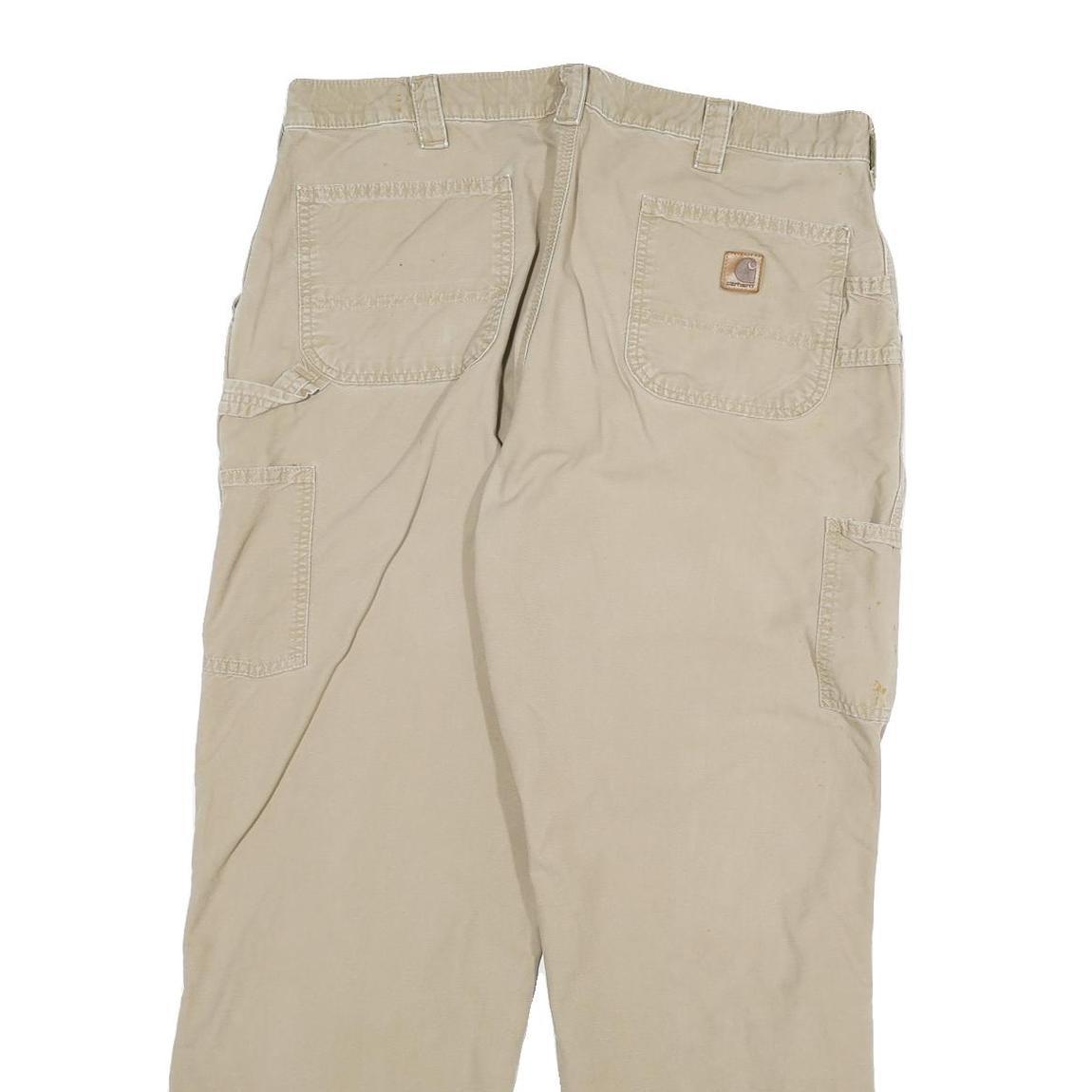 CARHARTT Mens Relaxed Beige Cotton Blend Workwear Trousers W38 L32 Utility Zip