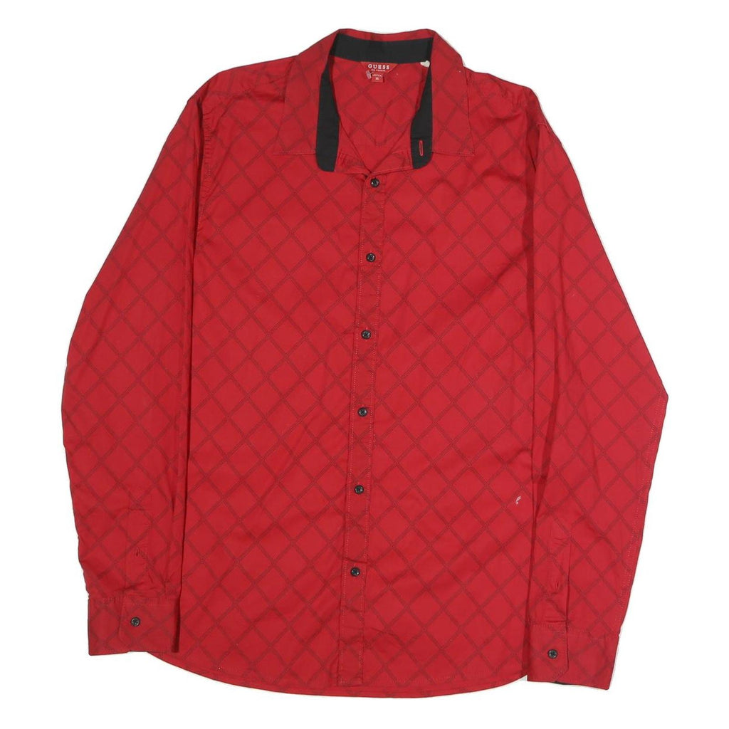 GUESS Mens Red Plaid Cotton Blend Shirt L Stylish Designer Casual Wear