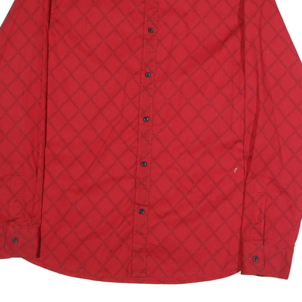 GUESS Mens Red Plaid Cotton Blend Shirt L Stylish Designer Casual Wear