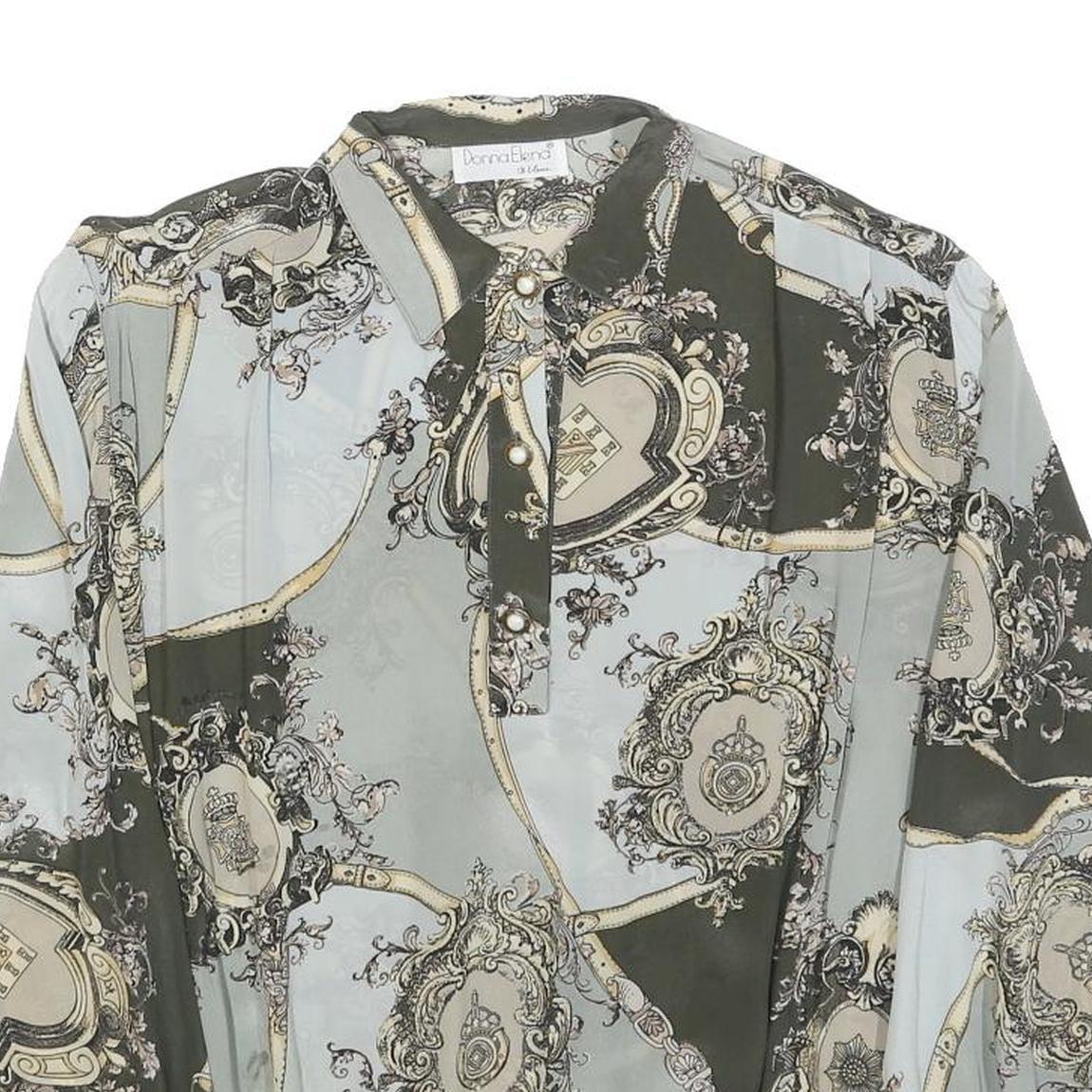 DONNA ELENA Womens Green & Cream Printed Shirt Long Sleeve Collared M Elegant