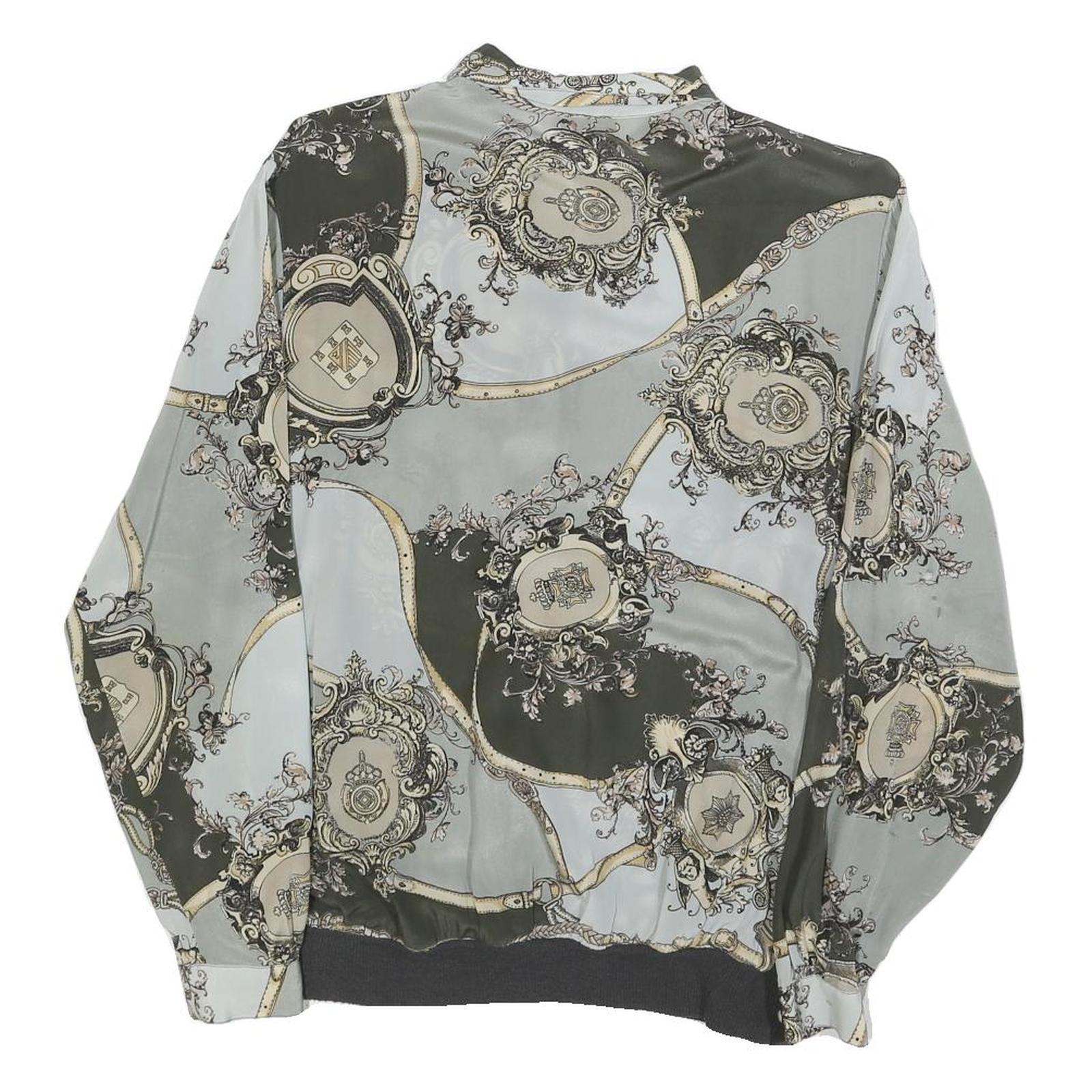 DONNA ELENA Womens Green & Cream Printed Shirt Long Sleeve Collared M Elegant