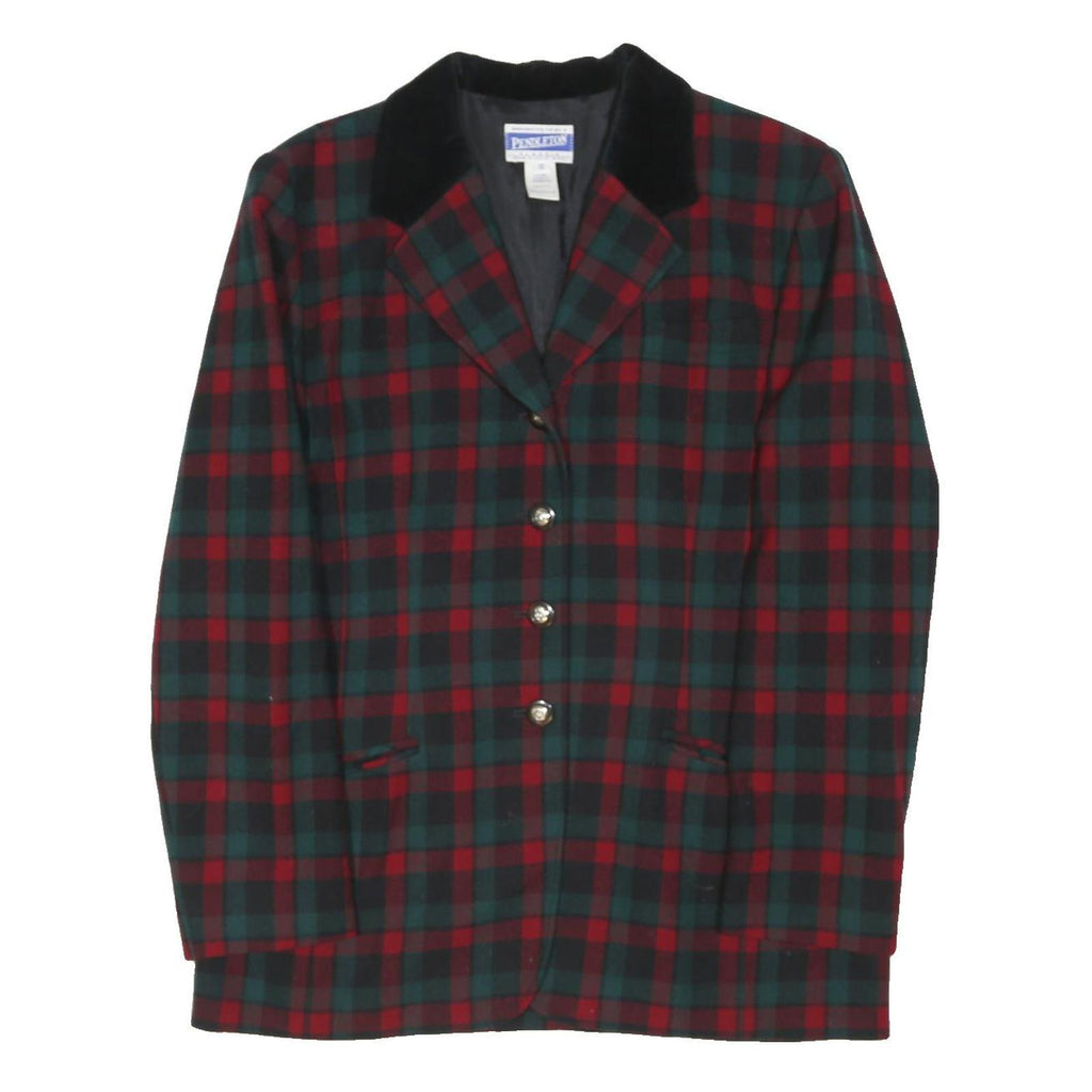 PENDLETON Womens Red & Green Check Wool Button Jacket UK 16 Classic Fit