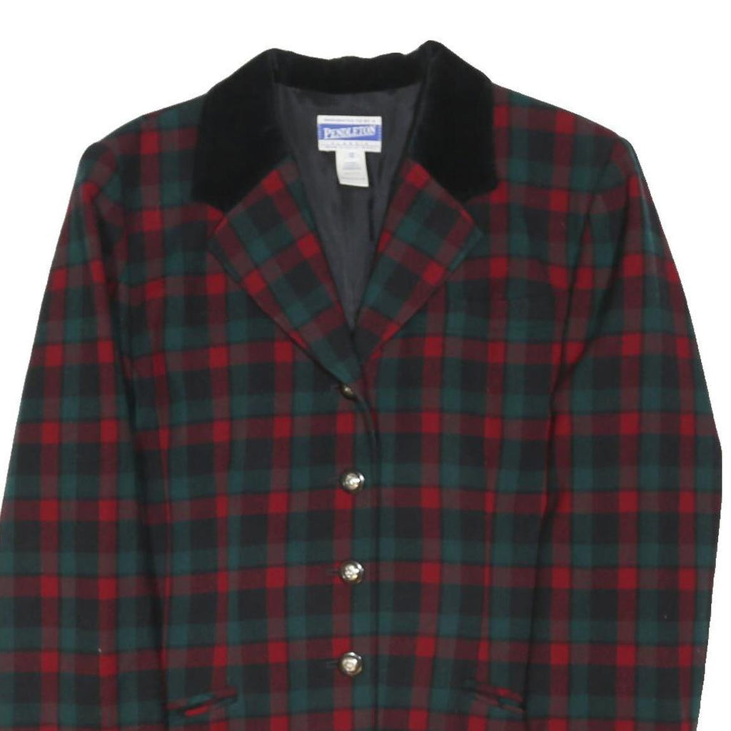 PENDLETON Womens Red & Green Check Wool Button Jacket UK 16 Classic Fit