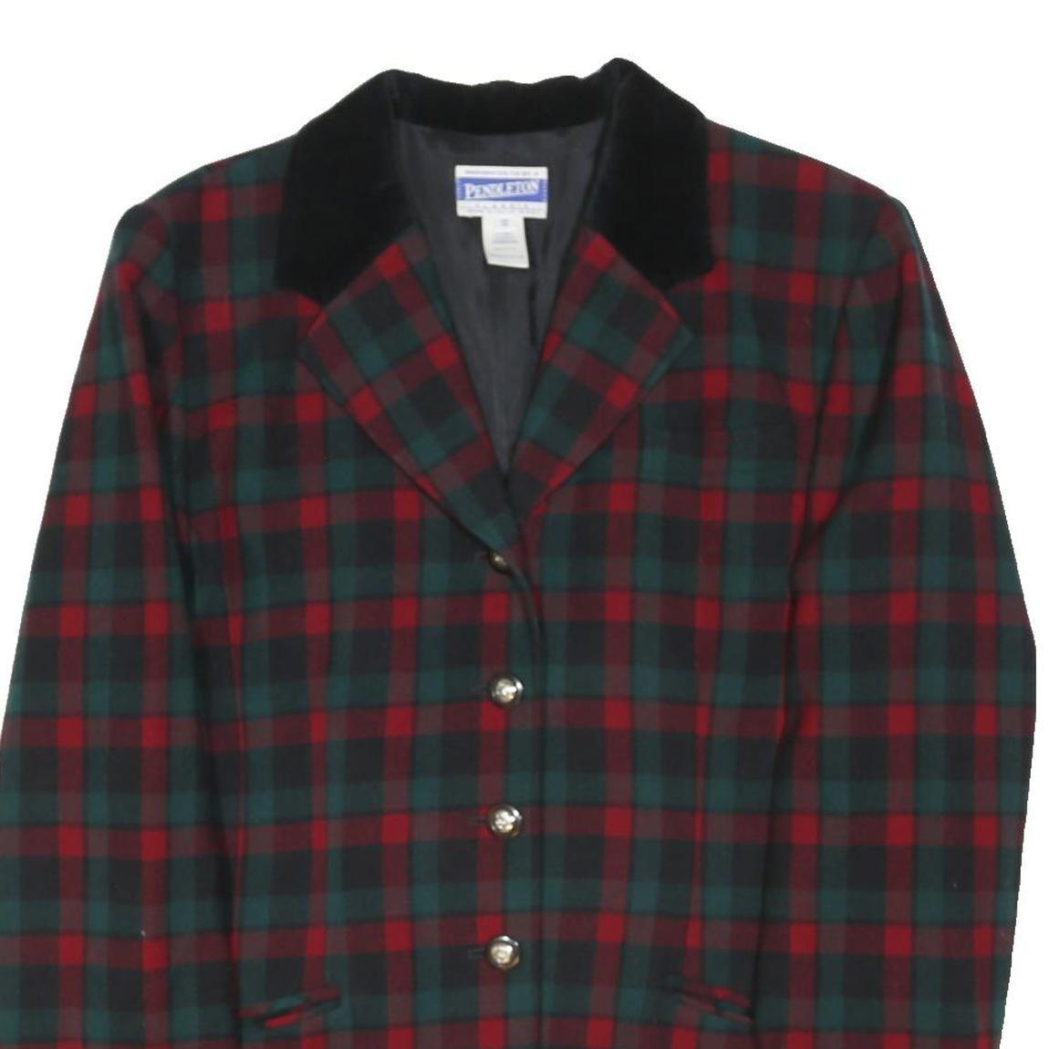 PENDLETON Womens Red & Green Check Wool Button Jacket UK 16 Classic Fit
