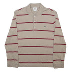 LACOSTE Mens Beige & Red Striped Long Sleeve Polo Shirt S Cotton Classic
