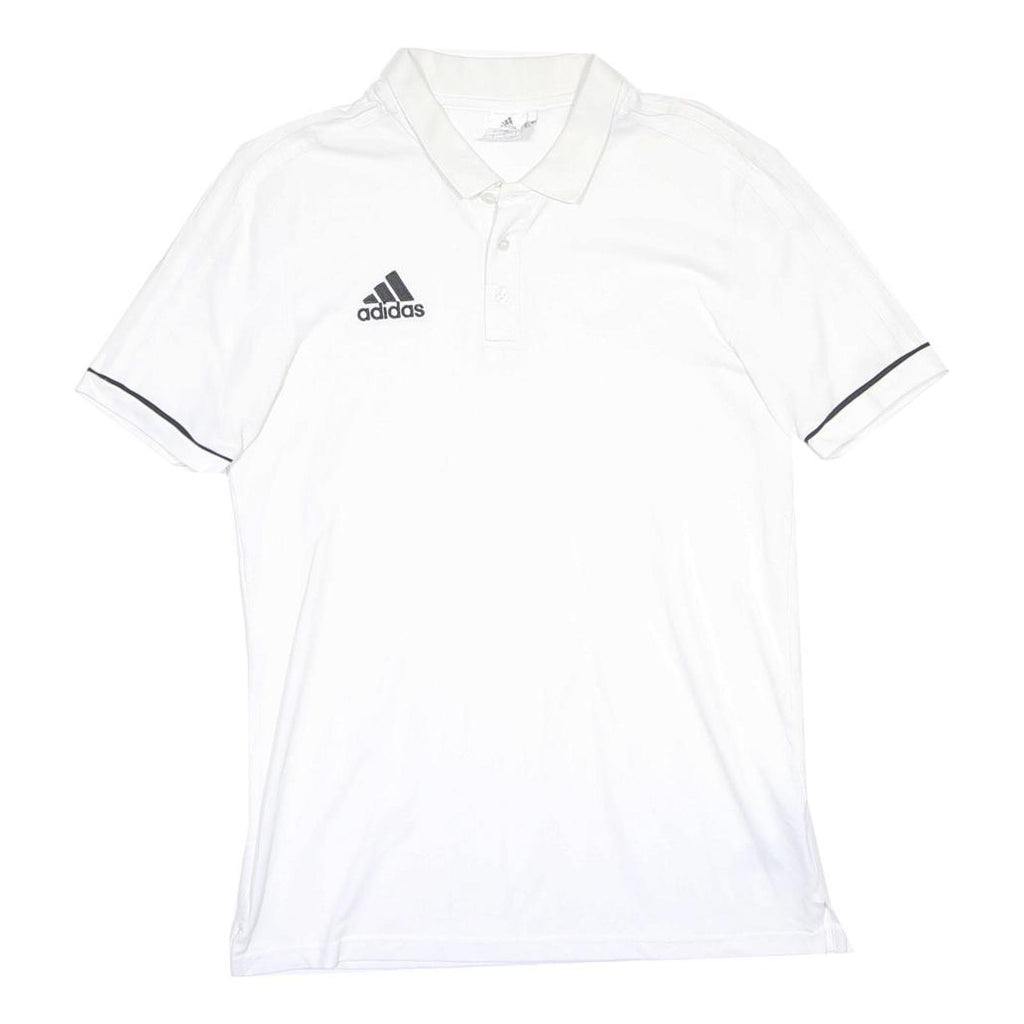 ADIDAS Mens White Black Logo Short Sleeve Cotton Blend Polo Shirt L Sports