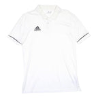 ADIDAS Mens White Black Logo Short Sleeve Cotton Blend Polo Shirt L Sports