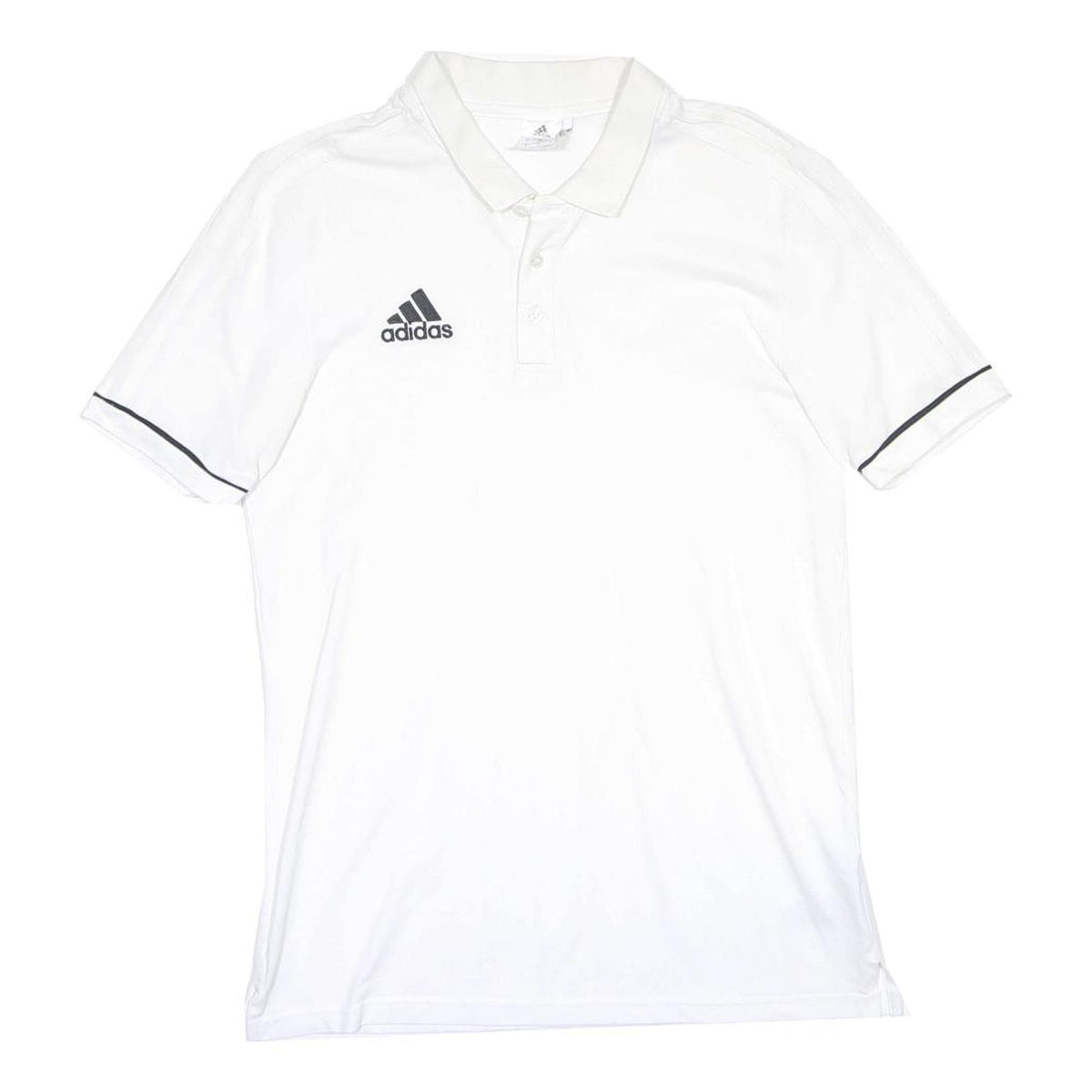 ADIDAS Mens White Black Logo Short Sleeve Cotton Blend Polo Shirt L Sports