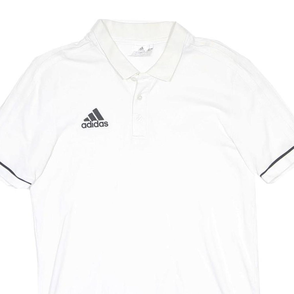 ADIDAS Mens White Black Logo Short Sleeve Cotton Blend Polo Shirt L Sports