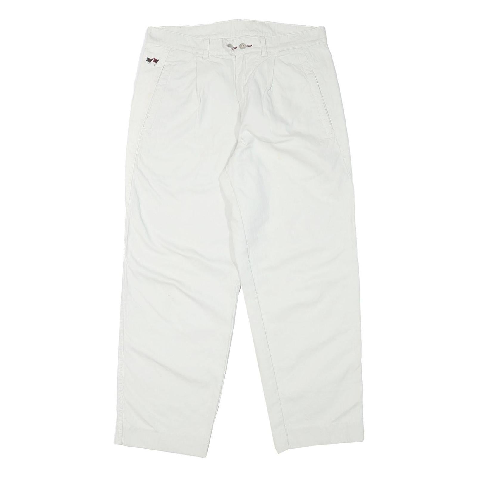 WEPPOS Mens White Relaxed Trousers W32 L28 Cotton Blend Zip Casual