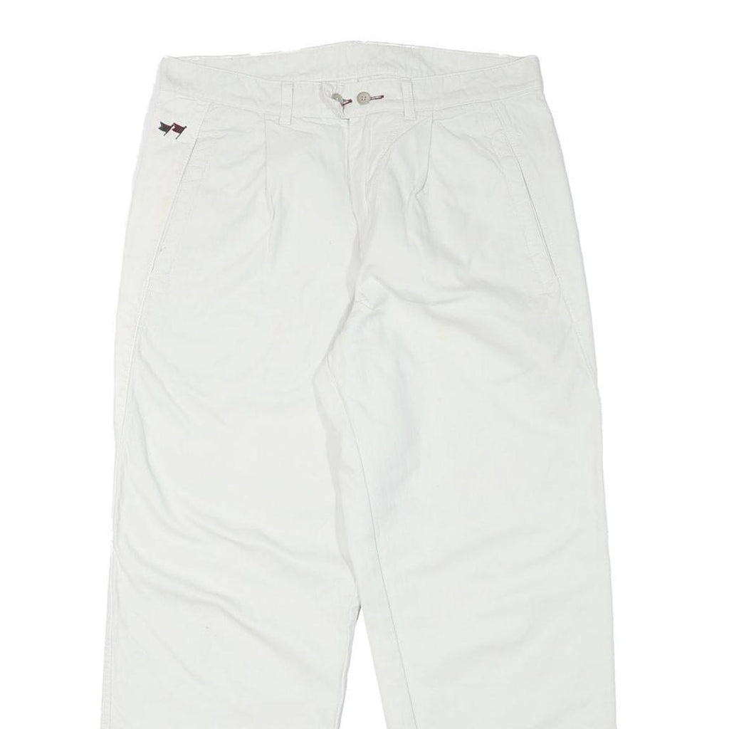 WEPPOS Mens White Relaxed Trousers W32 L28 Cotton Blend Zip Casual