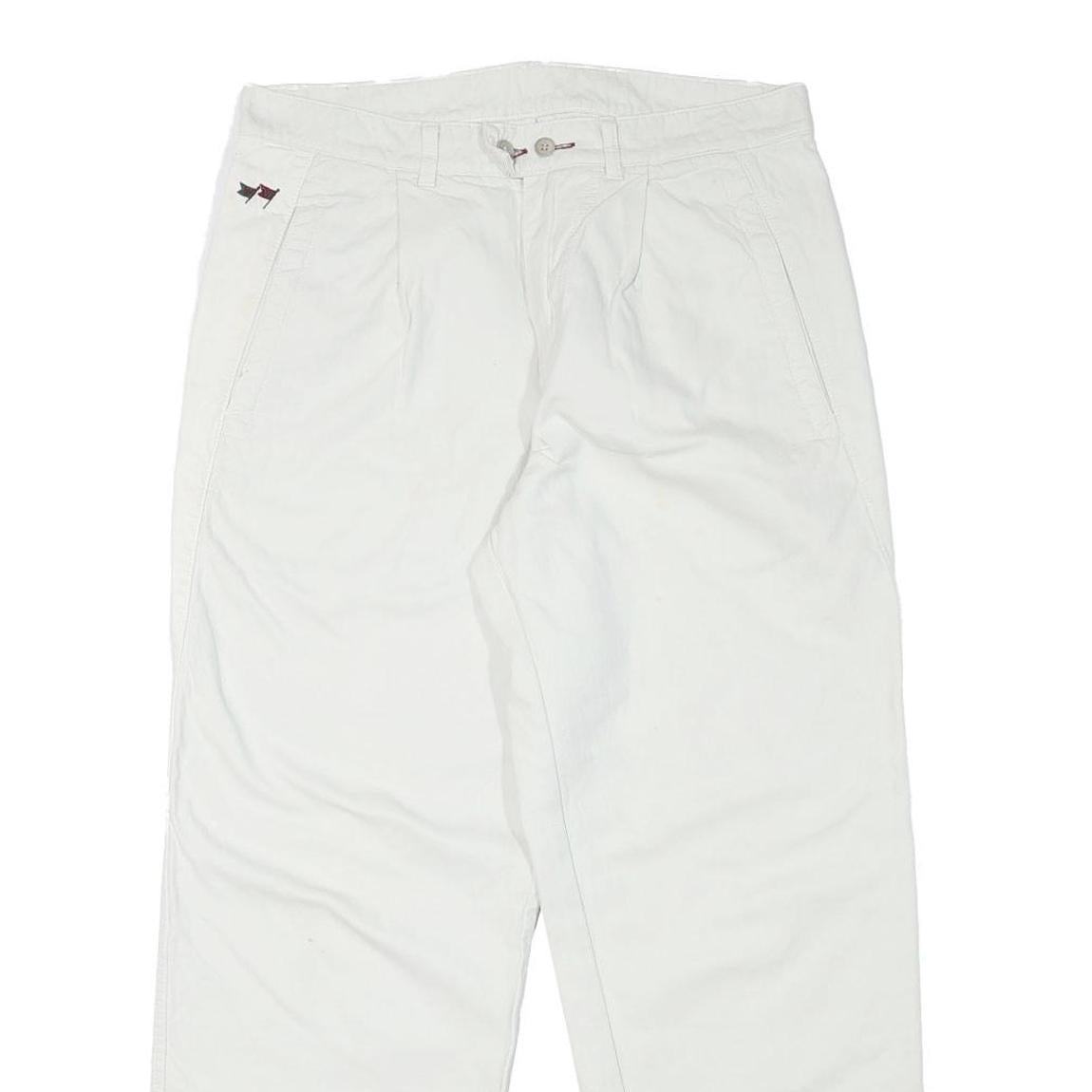 WEPPOS Mens White Relaxed Trousers W32 L28 Cotton Blend Zip Casual