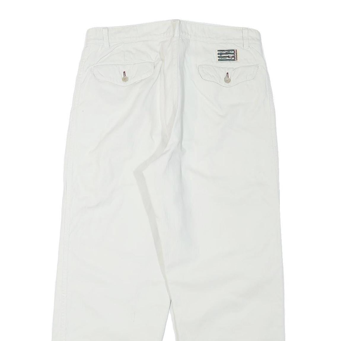 WEPPOS Mens White Relaxed Trousers W32 L28 Cotton Blend Zip Casual