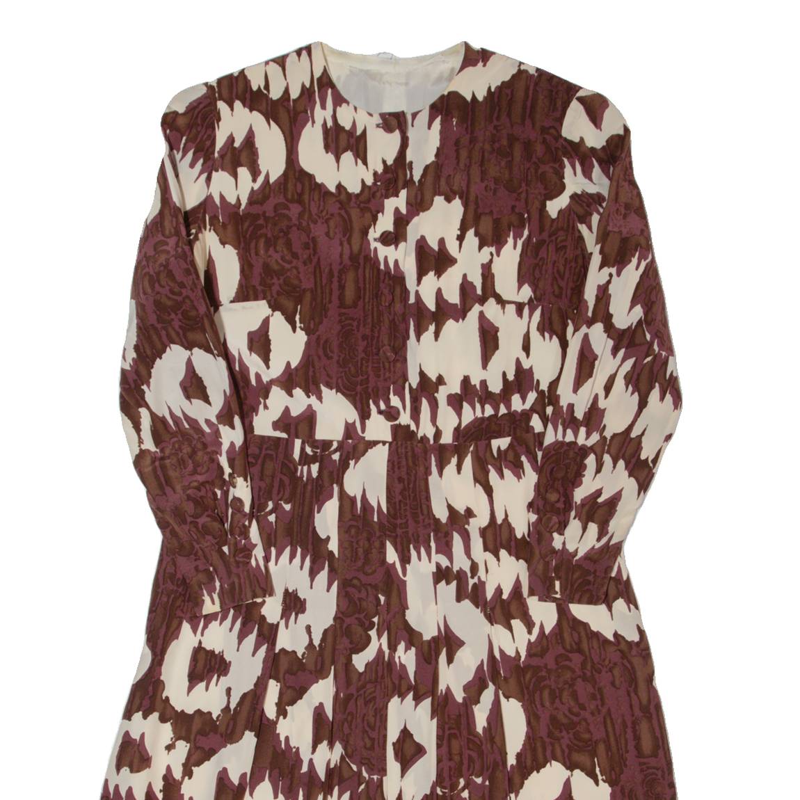 Womens A-Line Dress Brown 90s Crazy Pattern Long Sleeve Knee Length L