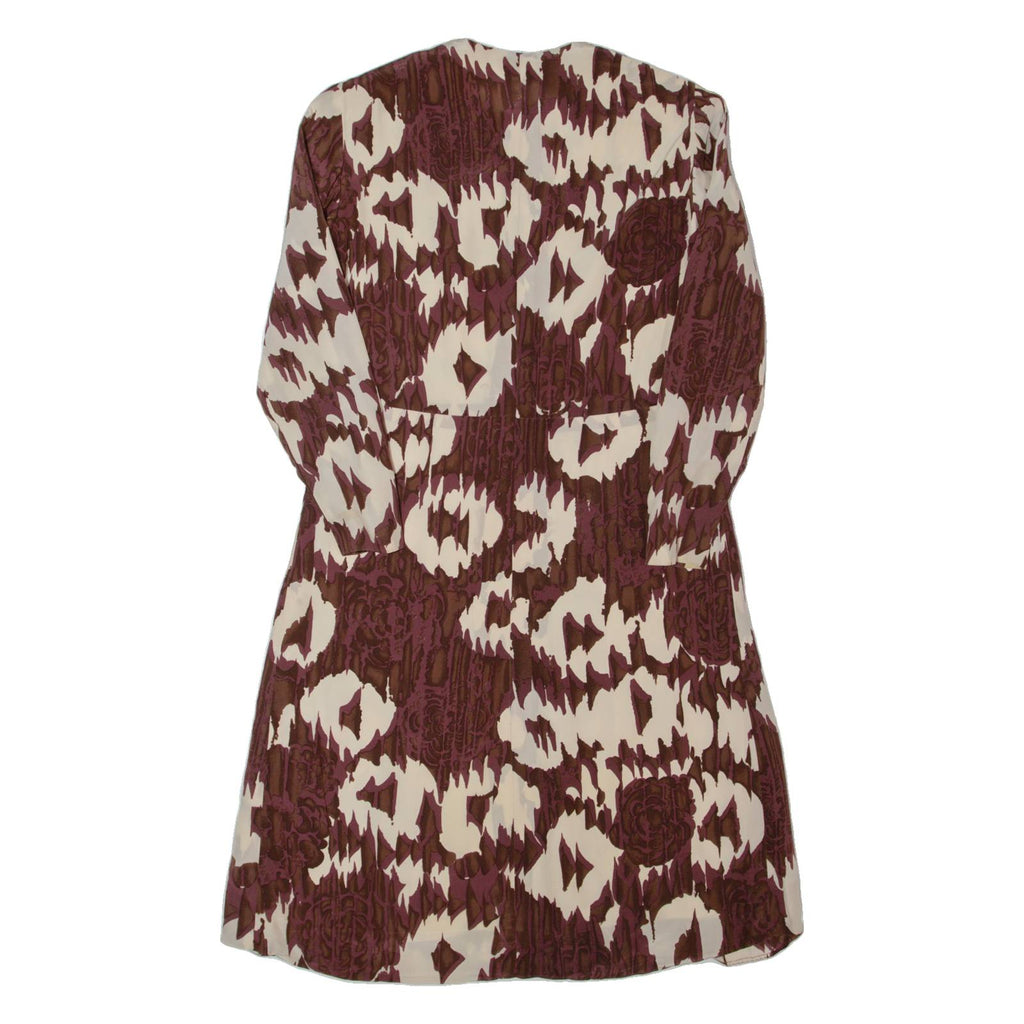 Womens A-Line Dress Brown 90s Crazy Pattern Long Sleeve Knee Length L