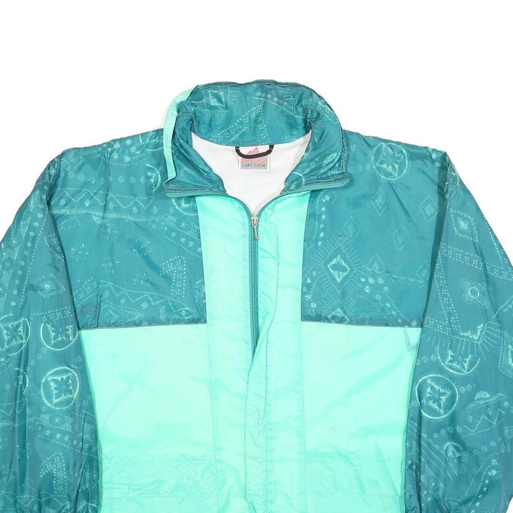 CAPT COOK Mens Green & Teal Polyester Blend Zip Jacket L Vintage 90s Windbreaker