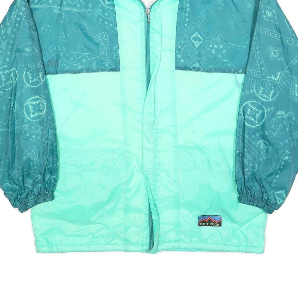 CAPT COOK Mens Green & Teal Polyester Blend Zip Jacket L Vintage 90s Windbreaker