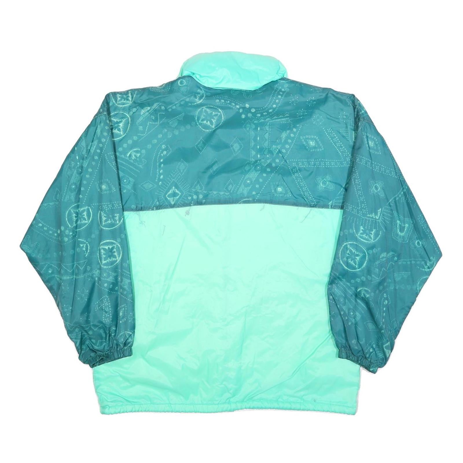 CAPT COOK Mens Green & Teal Polyester Blend Zip Jacket L Vintage 90s Windbreaker