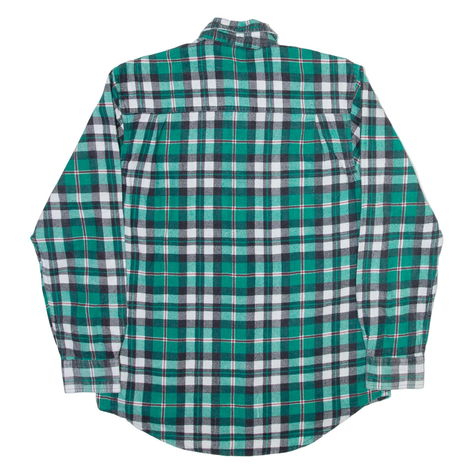 Mens Flannel Shirt Green Check Long Sleeve S