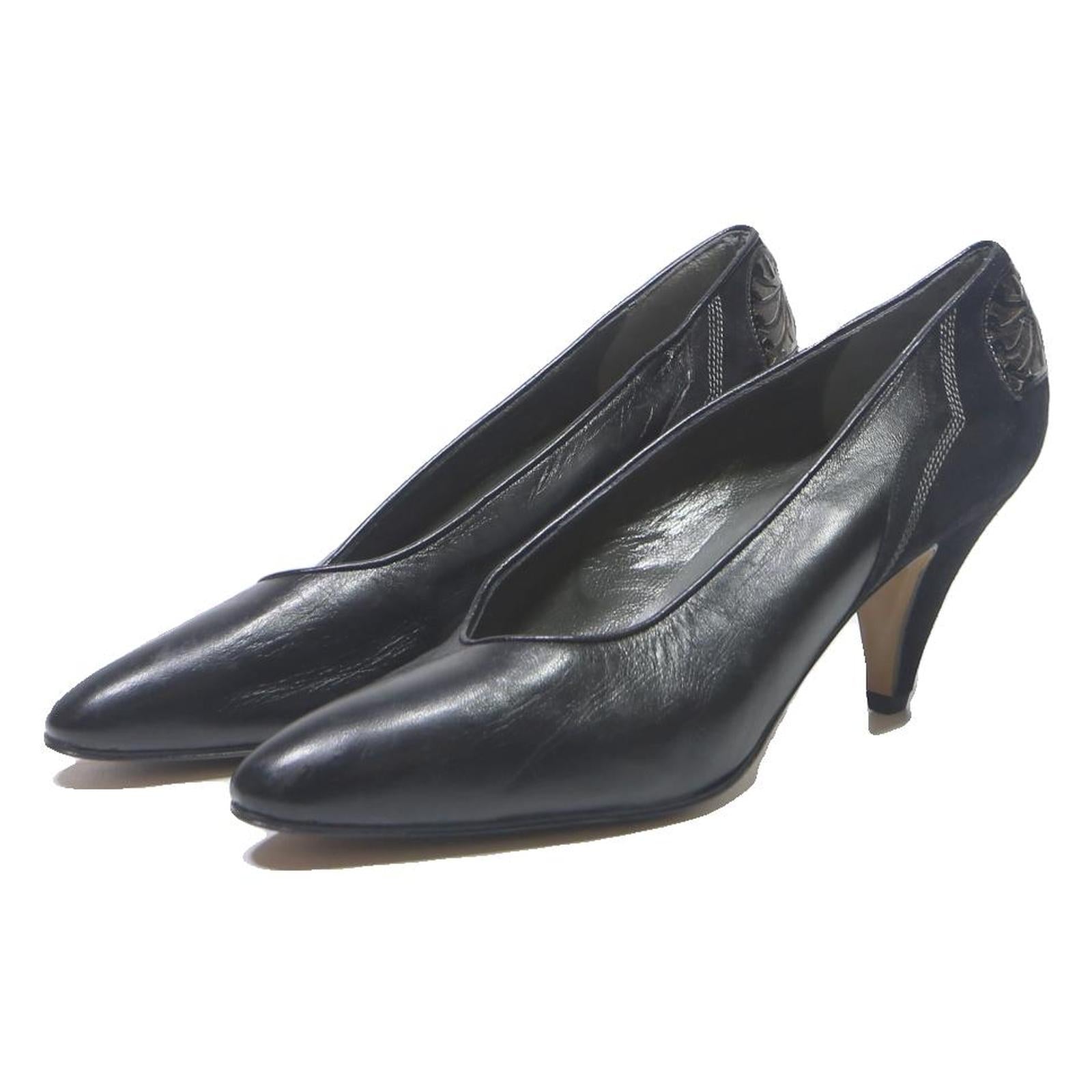 CHEZ ARMANDO Womens Black Leather Pointed Court Shoes UK 7 Classic Elegant
