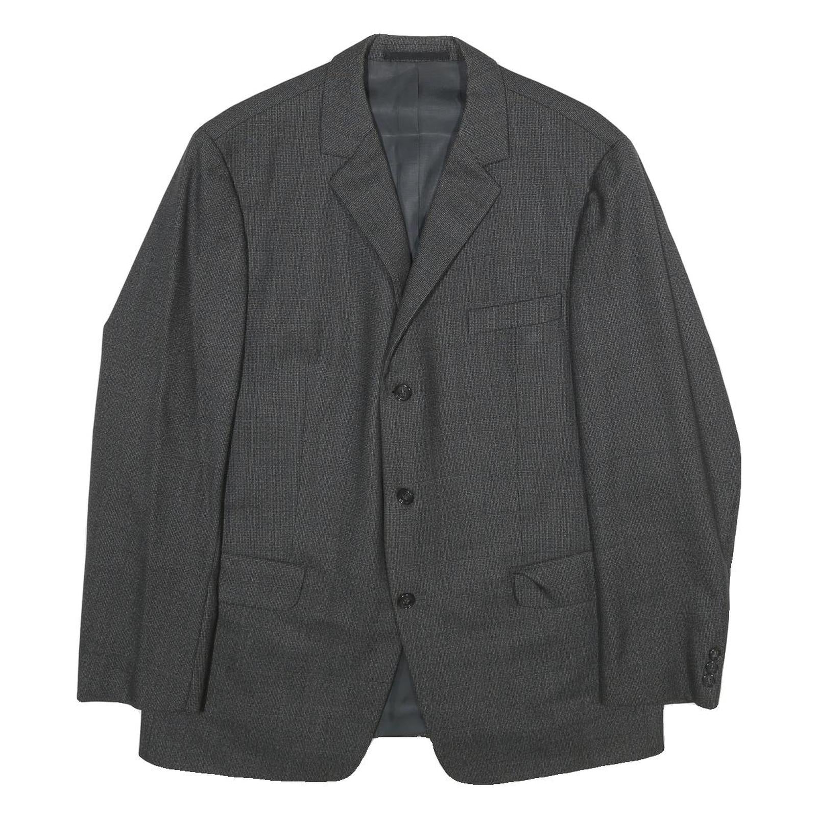 VISCOUNT Mens Grey Wool Classic Button Jacket L Woven Tailored Formal