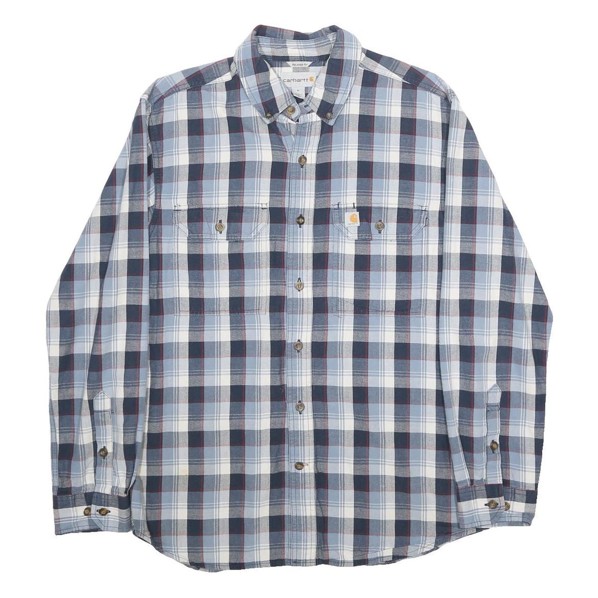 CARHARTT Mens Blue & White Check Shirt M Casual Cotton Long Sleeve Button Shirt