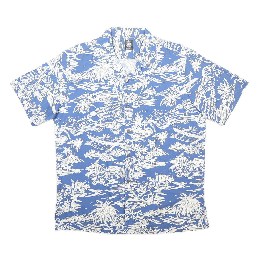 MOANA SHIRT CO. Mens Blue & White Hawaiian Shirt XL Beach Comfort Casual