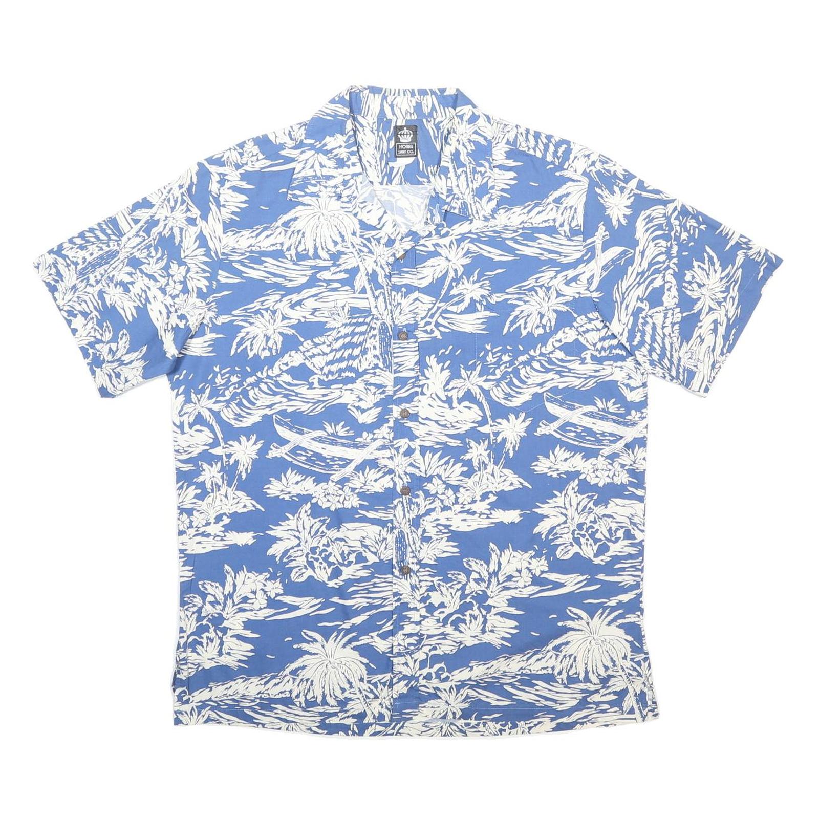 MOANA SHIRT CO. Mens Blue & White Hawaiian Shirt XL Beach Comfort Casual