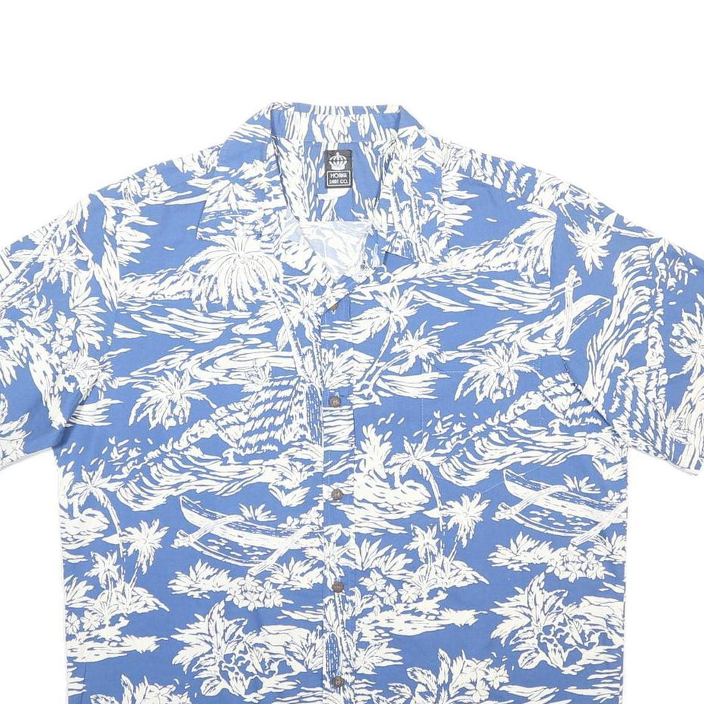 MOANA SHIRT CO. Mens Blue & White Hawaiian Shirt XL Beach Comfort Casual