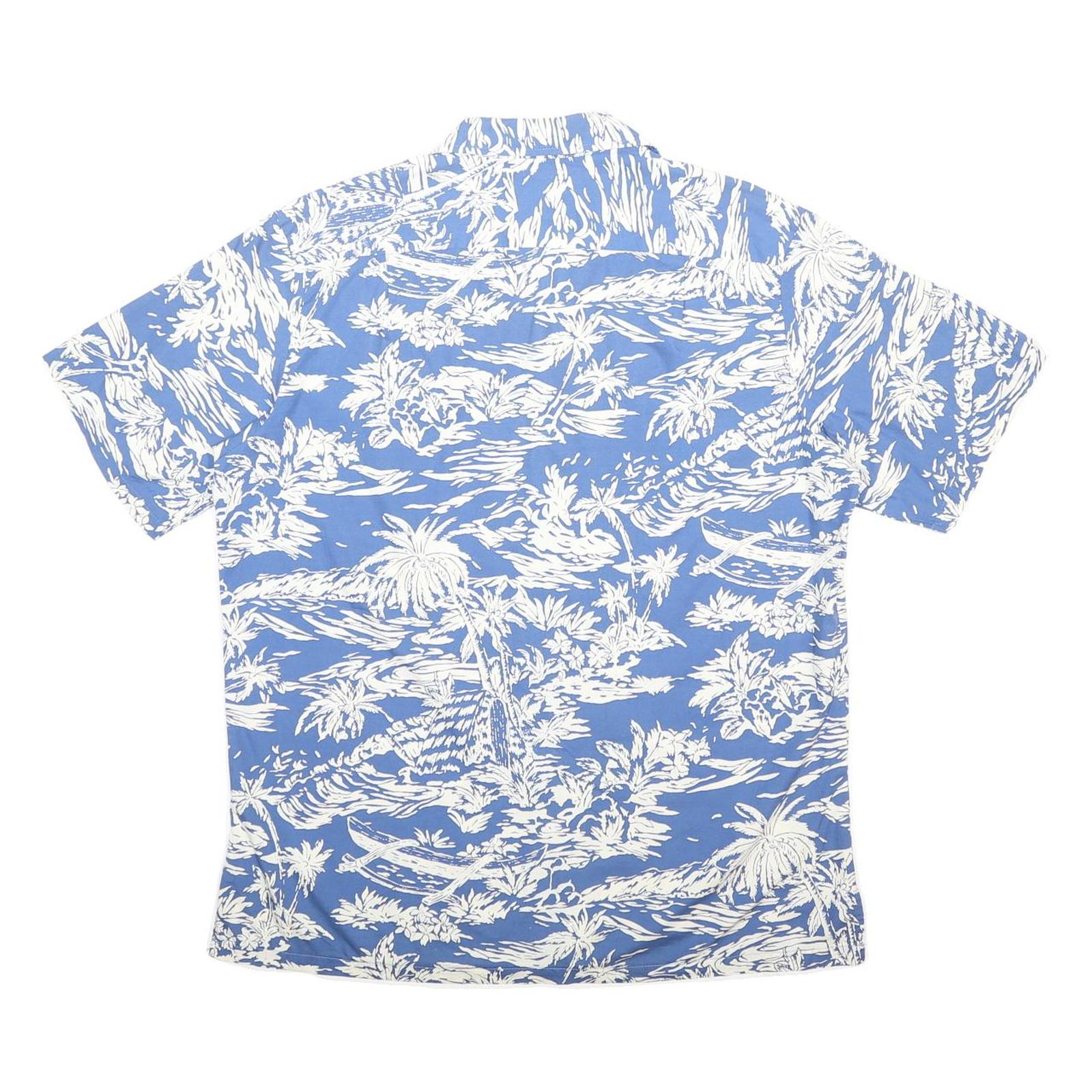 MOANA SHIRT CO. Mens Blue & White Hawaiian Shirt XL Beach Comfort Casual