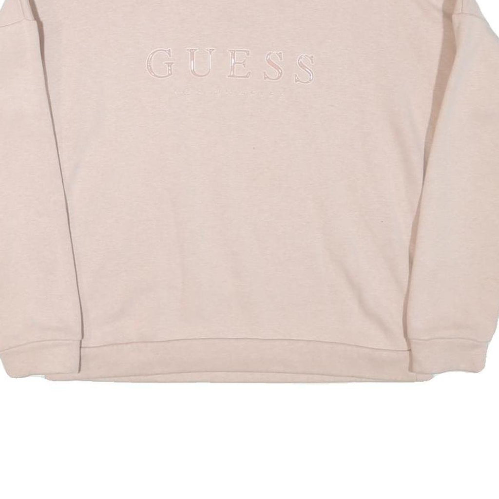 GUESS Womens Cream Sweatshirt Crew Neck S Embroidered Logo Casual Pullover