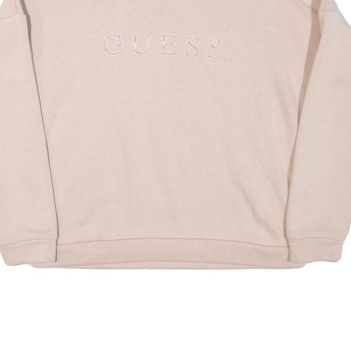 GUESS Womens Cream Sweatshirt Crew Neck S Embroidered Logo Casual Pullover