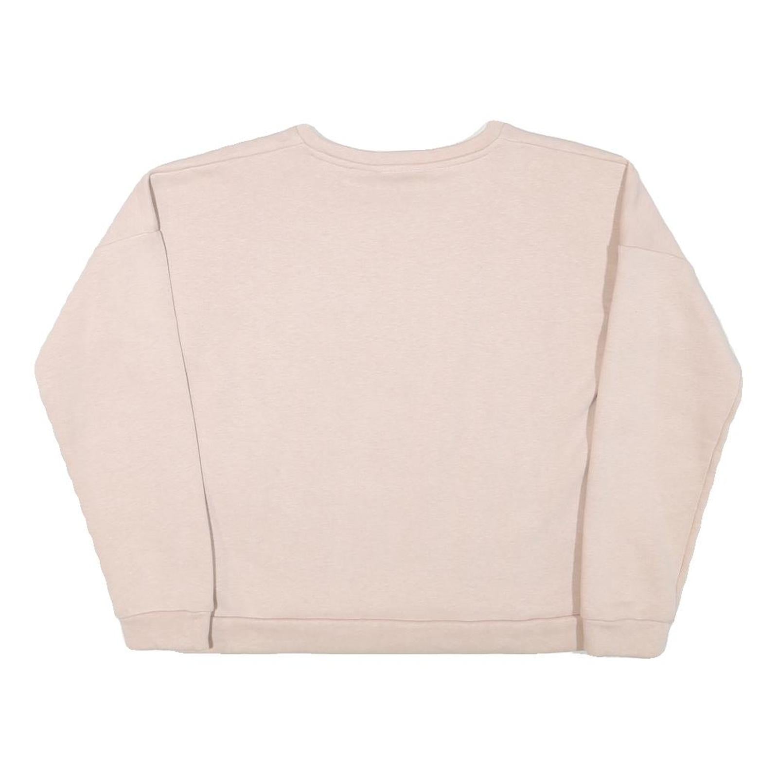 GUESS Womens Cream Sweatshirt Crew Neck S Embroidered Logo Casual Pullover