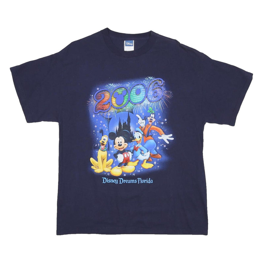 DISNEY Mens Navy Blue Mickey Mouse T-Shirt L Short Sleeve Crew Neck Cartoon