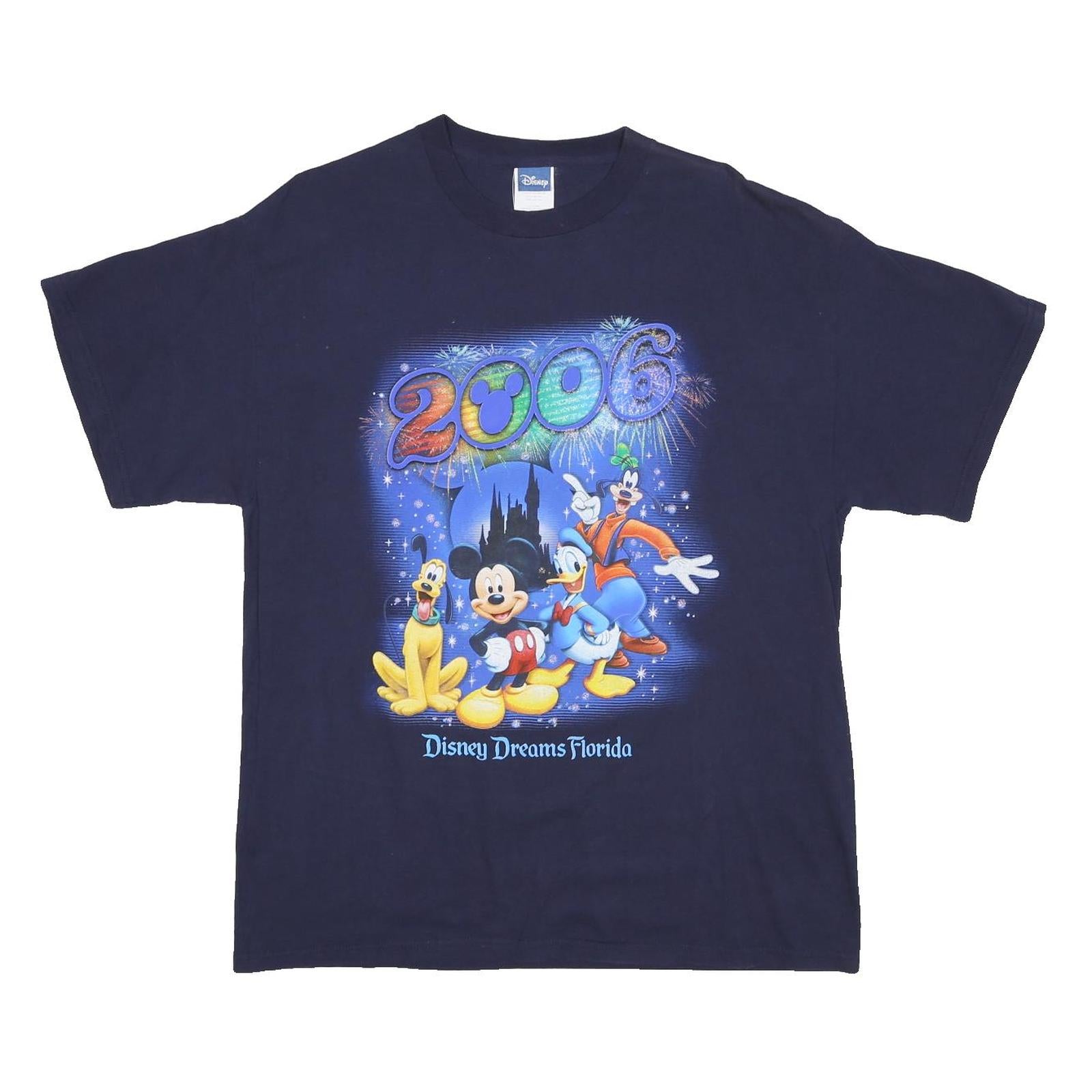 DISNEY Mens Navy Blue Mickey Mouse T-Shirt L Short Sleeve Crew Neck Cartoon